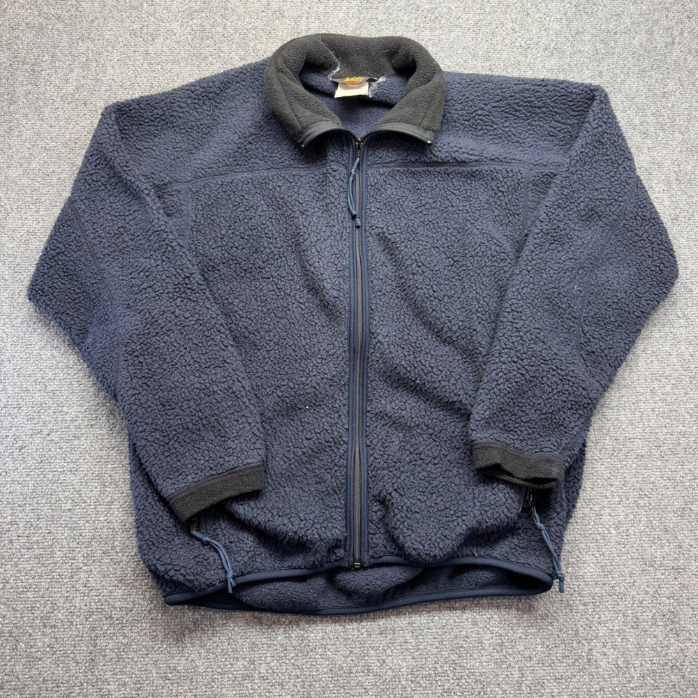 Vintage REI Full Zip Sherpa Fleece Jacket Mens Navy Blue Deep Pile 1491